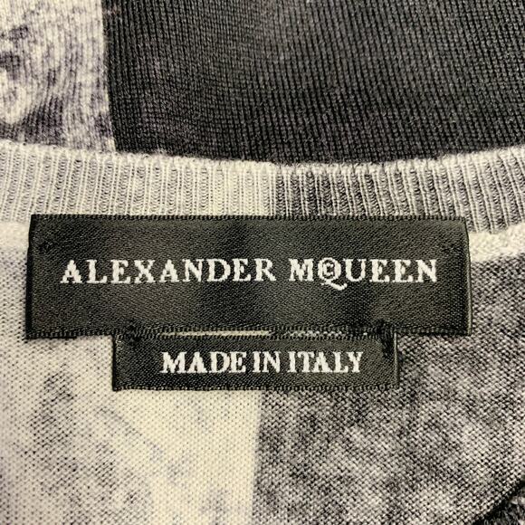 ALEXANDER MCQUEEN Size L Black White Marbled Wool Silk Crew-Neck Pullover - Picture 7 of 10